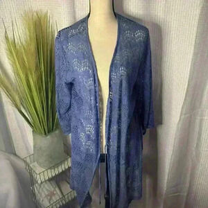 UGG Australia Womens S Blue Open Knit Robe Wrap Kimono Beach Cover Up